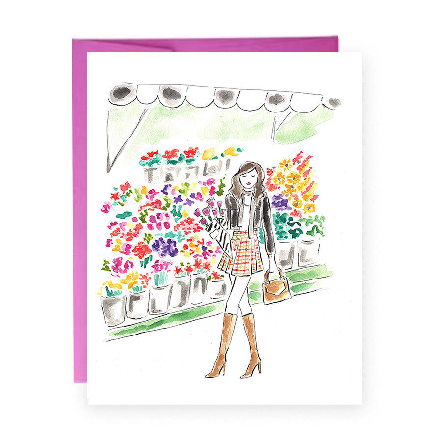 WHOLESALE: Flower Market Girl Greeting Card